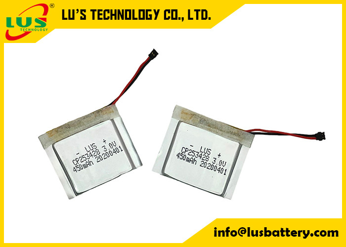 Düz İnce CP253428 Konnektörlü 3 Volt 450mah Lityum İyon Şarj Edilemez Hücre