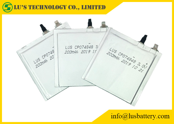Elektronik Raf Etiketleri için Pouch Cell CP074848 Ultra İnce Pil 200mah 3.0 Volt