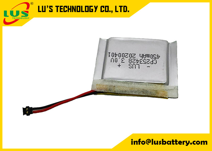 Etiket için Özelleştirilmiş Limno2 Kese Hücre Pil CP253428 3.0 Volt 450mah Birincil Li Pil