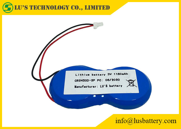 CR2450-2P Düğme Lityum Madeni Para Hücresi 1200mah 3.0v, Teller JST Konnektörlü