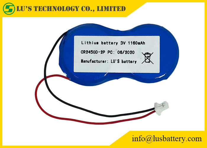 Etiketler için 3V 1200mah Lityum Düğme Hücre CR2450 CR2450-2P JST Terminalleri