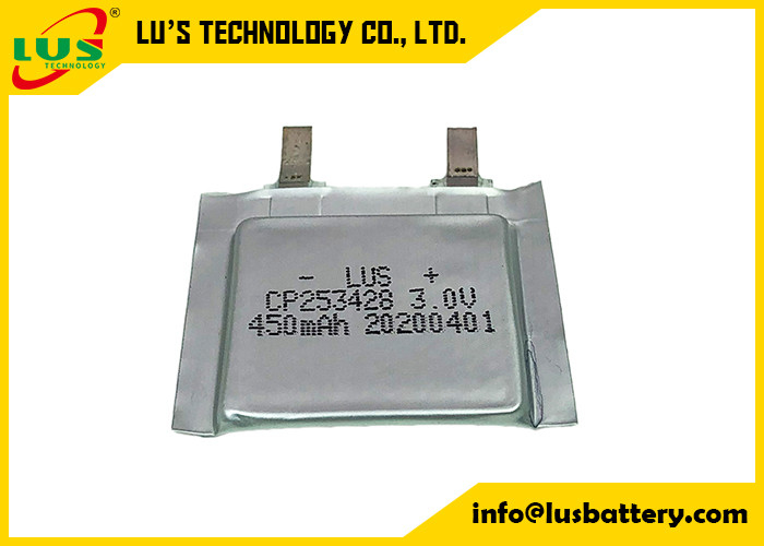 Enjeksiyon Etiketi için RFID Li Polimer Pil Paketi CP253428 3.0 Volt 450mah